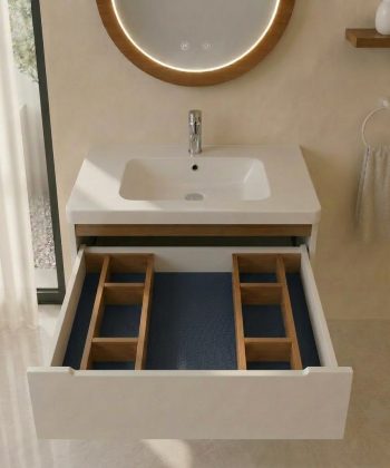 nano-banana-2_bathroom_vanity_cabinet_with_open_drawer_white_cabinet_oak_wood_organizer_divide-0 Підвісна тумба під раковину Серія 80